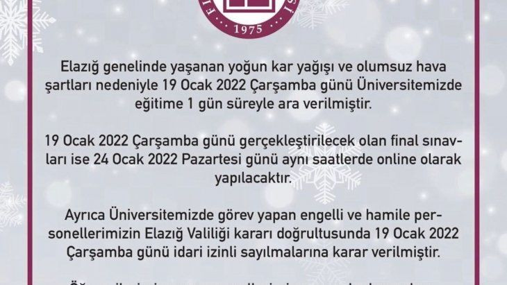 Fırat Üniversitesinde kar tatili